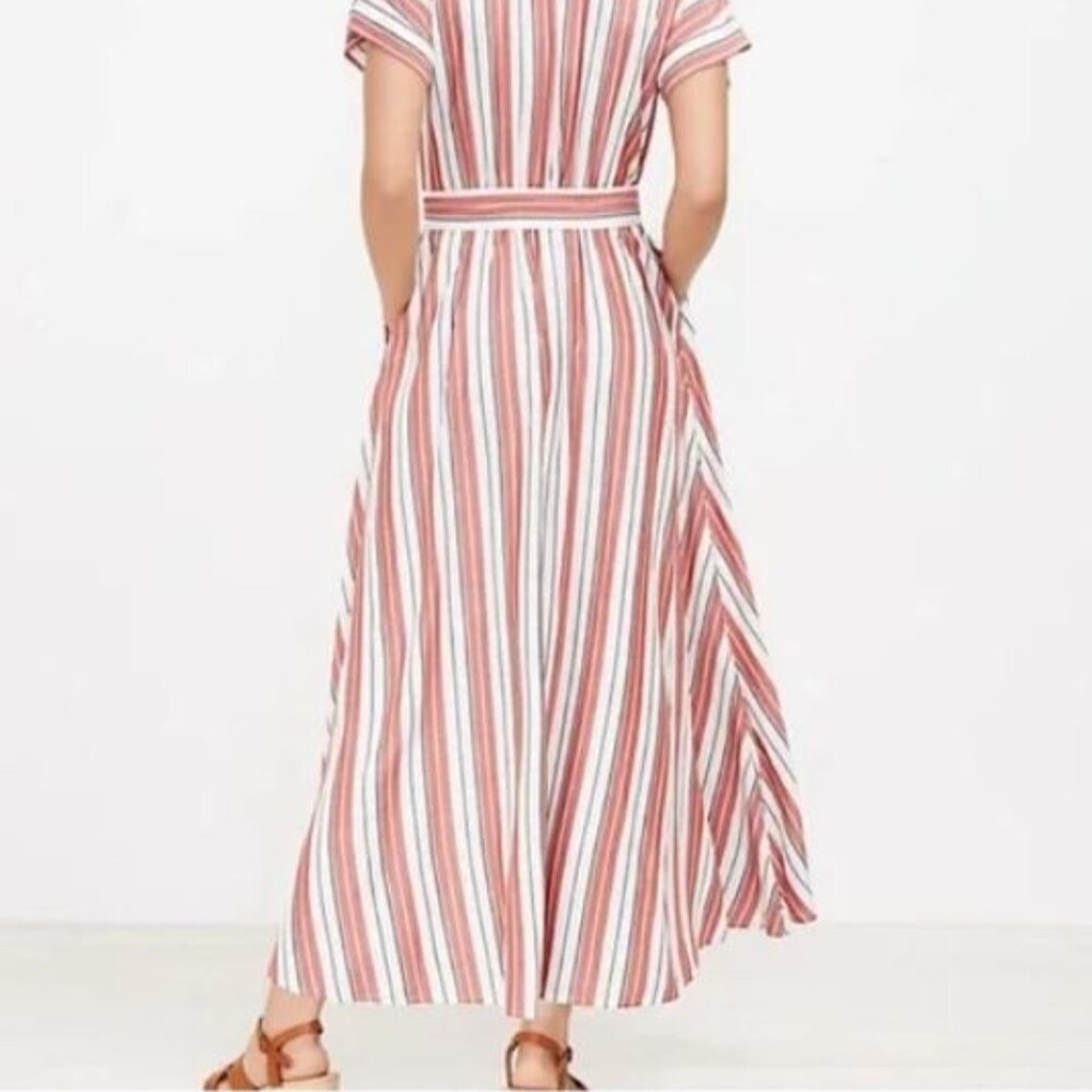 NWT LOFT Striped White Red Button-Down with Pockets Maxi Dress Size 0 - Picture 5 of 16